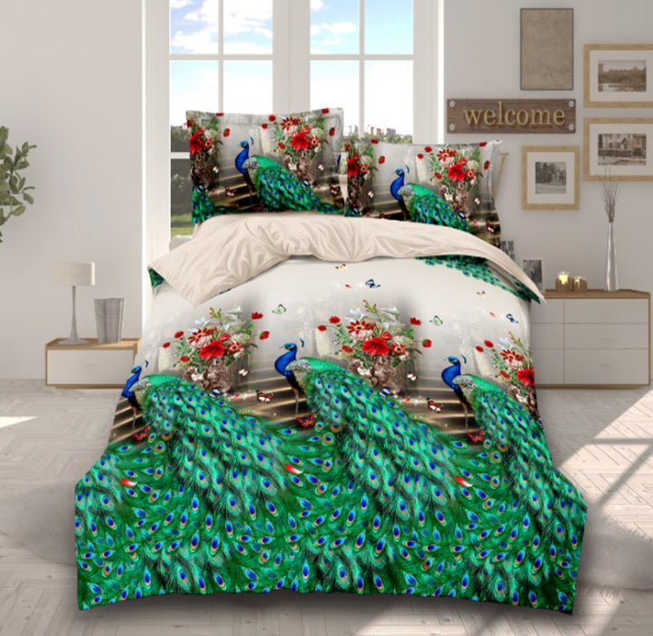 KTX-470867 Brushed 3D Four-Piece Bedding Set with Floral Design in Polyester Fiber