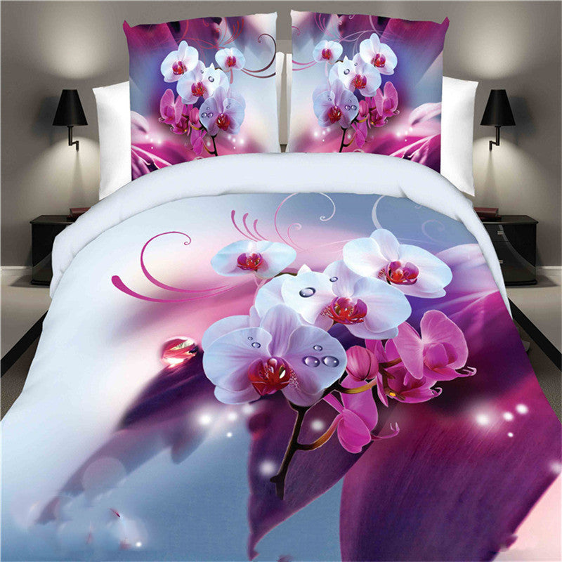 KTX-470867 Brushed 3D Four-Piece Bedding Set with Floral Design in Polyester Fiber