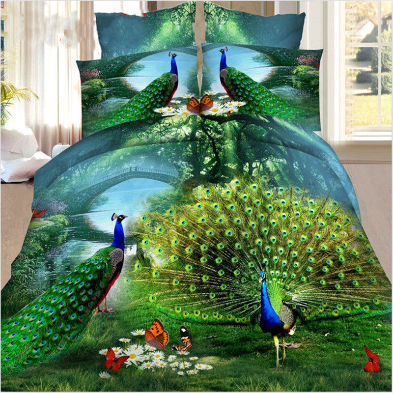 KTX-470867 Brushed 3D Four-Piece Bedding Set with Floral Design in Polyester Fiber