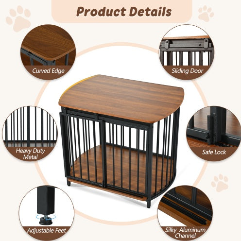 KTX-471059 Modern Wooden Dog Crate End Table for Small and Medium Dogs with Double Doors, Stylish Indoor Kennel Furniture