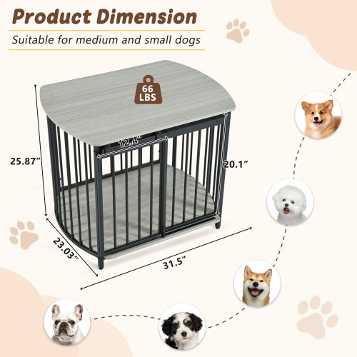 KTX-471059 Modern Wooden Dog Crate End Table for Small and Medium Dogs with Double Doors, Stylish Indoor Kennel Furniture