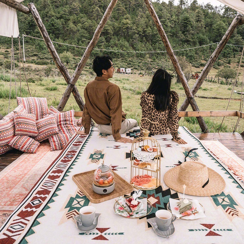 KTX-472211 Geometric Cotton Outdoor Picnic and Nap Blanket - 160 x 130CM