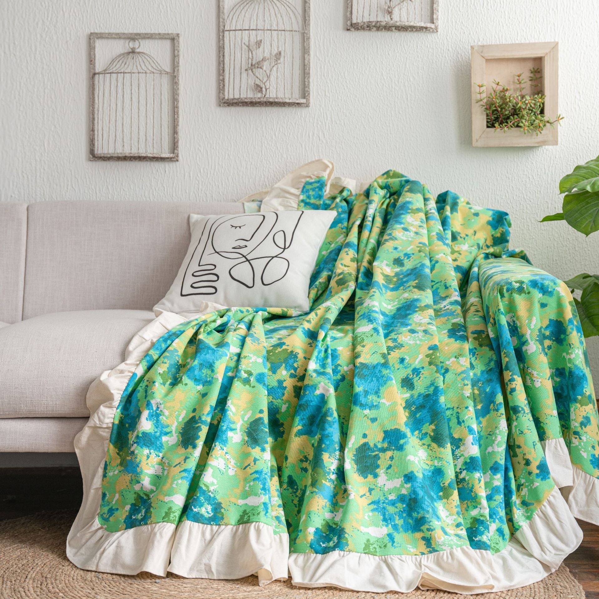 KTX-473107 Multi-functional Pastoral Sofa Cover with Ruffled Edges in Various Colors and Sizes