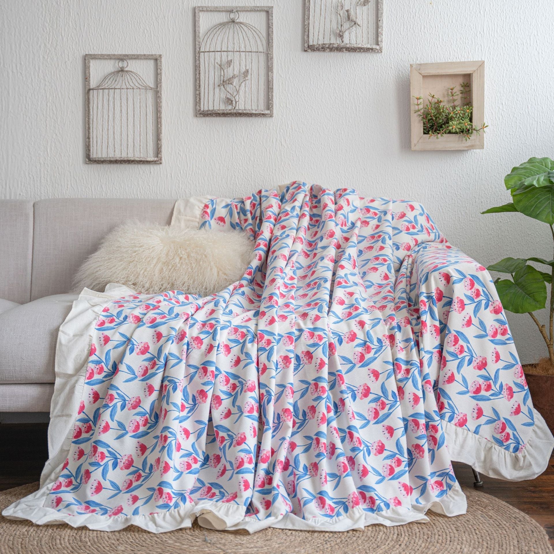 KTX-473107 Multi-functional Pastoral Sofa Cover with Ruffled Edges in Various Colors and Sizes