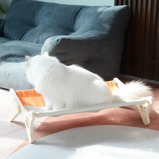 KTX-473491 Solid Wood One-Piece Cat Hanging Bed for Windowsill Sunbathing, Color Blocking Design, 58x37x16cm