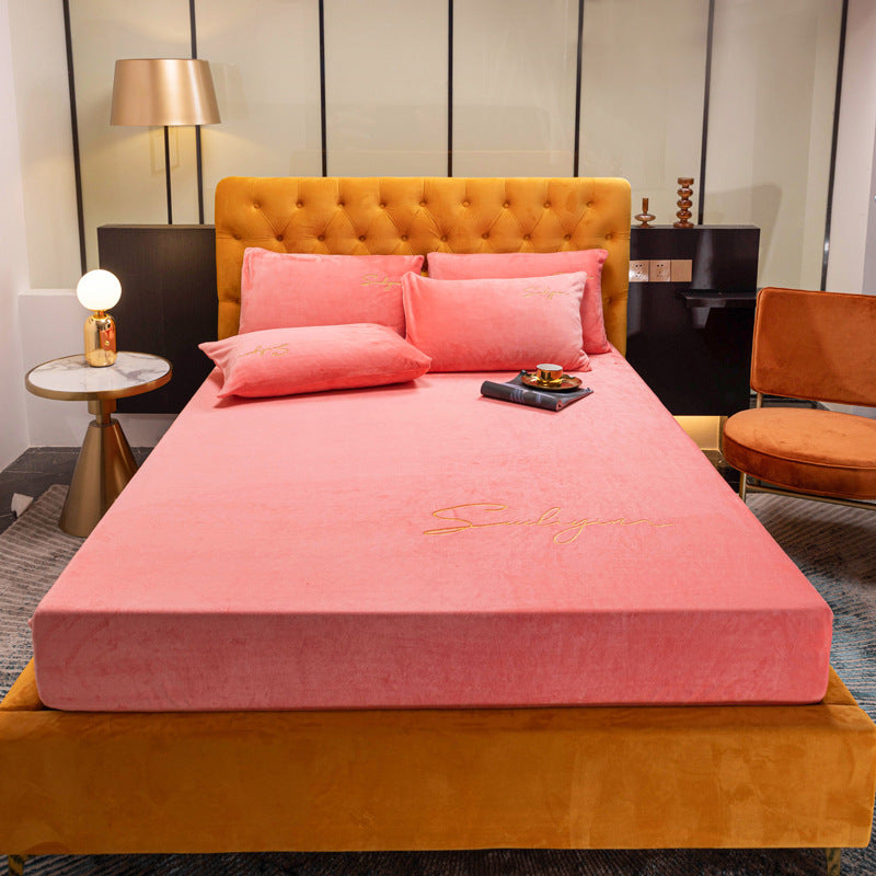 KTX-473683 Coral Velvet Bed Sheet with Crystal Flannel for Simmons Mattress, 180x200-220cm