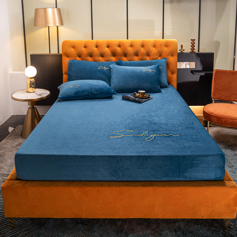 KTX-473683 Coral Velvet Bed Sheet with Crystal Flannel for Simmons Mattress, 180x200-220cm