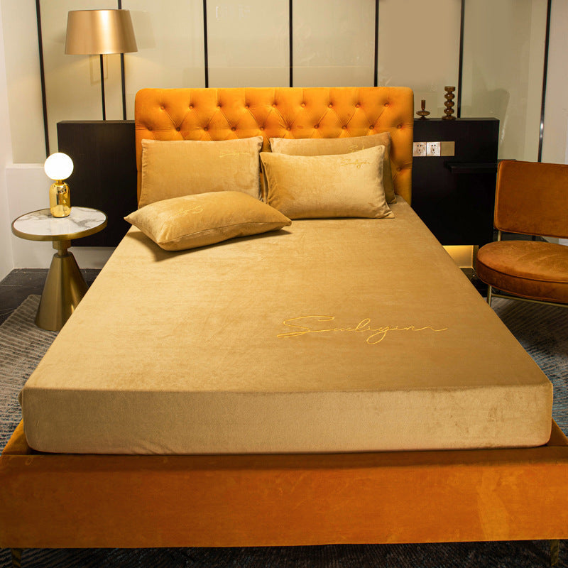 KTX-473683 Coral Velvet Bed Sheet with Crystal Flannel for Simmons Mattress, 180x200-220cm