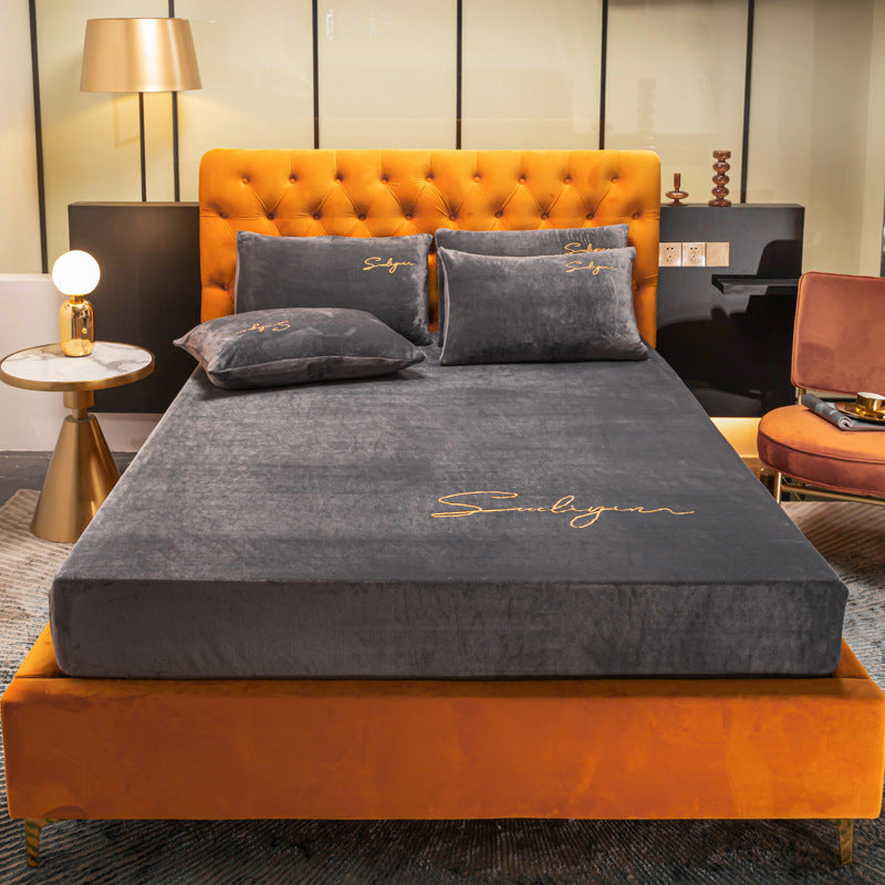 KTX-473683 Coral Velvet Bed Sheet with Crystal Flannel for Simmons Mattress, 180x200-220cm