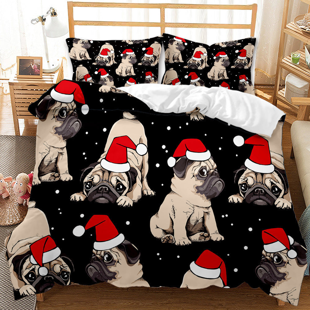 KTX-474835 Festive Red 3D Digital Print Bedding Set - Cartoon Design, Available in Multiple Sizes