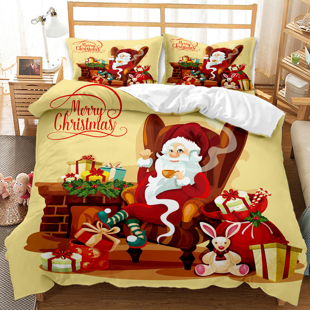 KTX-474835 Festive Red 3D Digital Print Bedding Set - Cartoon Design, Available in Multiple Sizes