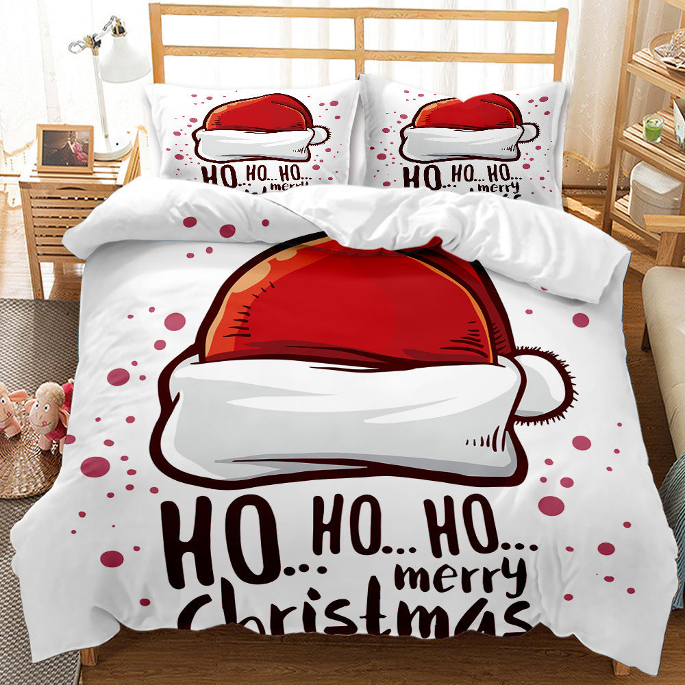 KTX-474835 Festive Red 3D Digital Print Bedding Set - Cartoon Design, Available in Multiple Sizes