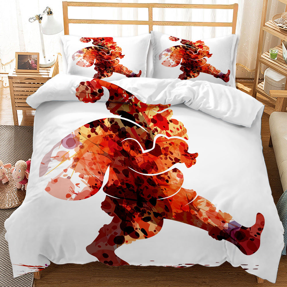 KTX-474835 Festive Red 3D Digital Print Bedding Set - Cartoon Design, Available in Multiple Sizes