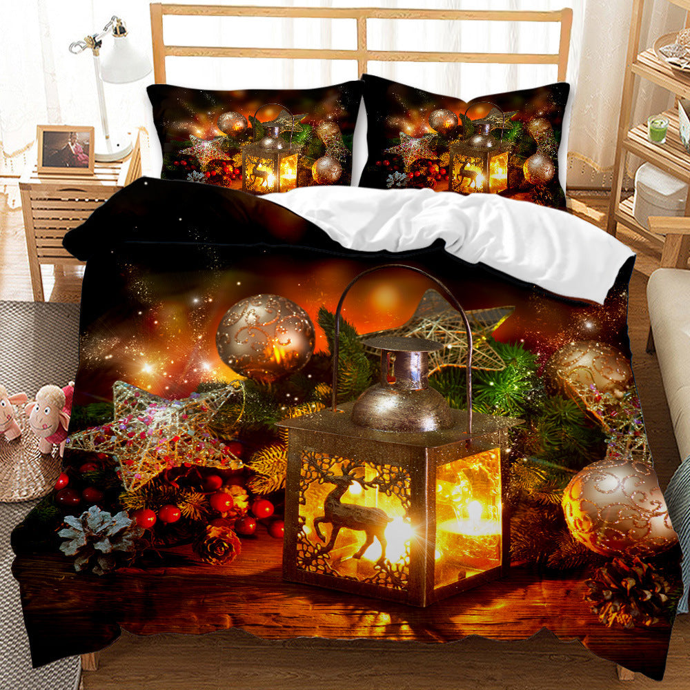 KTX-474835 Festive Red 3D Digital Print Bedding Set - Cartoon Design, Available in Multiple Sizes