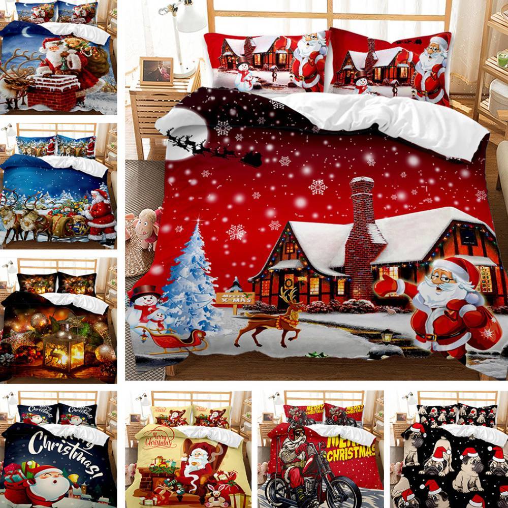 KTX-474835 Festive Red 3D Digital Print Bedding Set - Cartoon Design, Available in Multiple Sizes