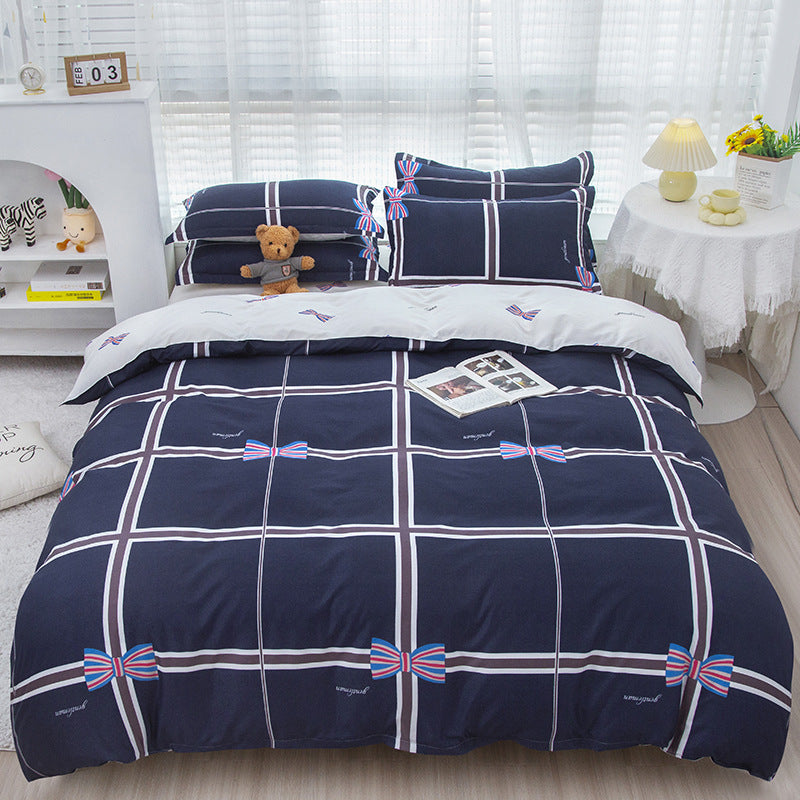 KTX-475347 Korean-style Brushed Bedding Set with Plant and Flower Pattern, Includes Duvet Cover and Pillowcases, 1.2m Size