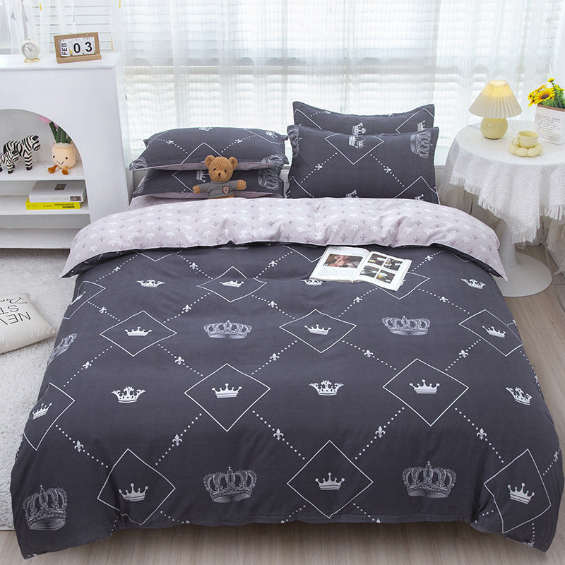 KTX-475347 Korean-style Brushed Bedding Set with Plant and Flower Pattern, Includes Duvet Cover and Pillowcases, 1.2m Size