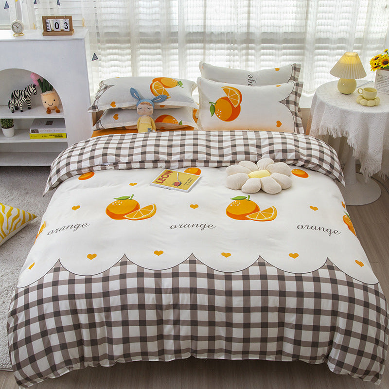 KTX-475347 Korean-style Brushed Bedding Set with Plant and Flower Pattern, Includes Duvet Cover and Pillowcases, 1.2m Size