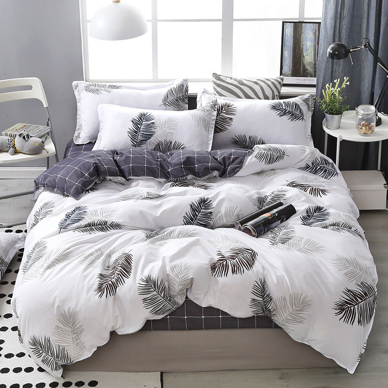 KTX-475347 Korean-style Brushed Bedding Set with Plant and Flower Pattern, Includes Duvet Cover and Pillowcases, 1.2m Size