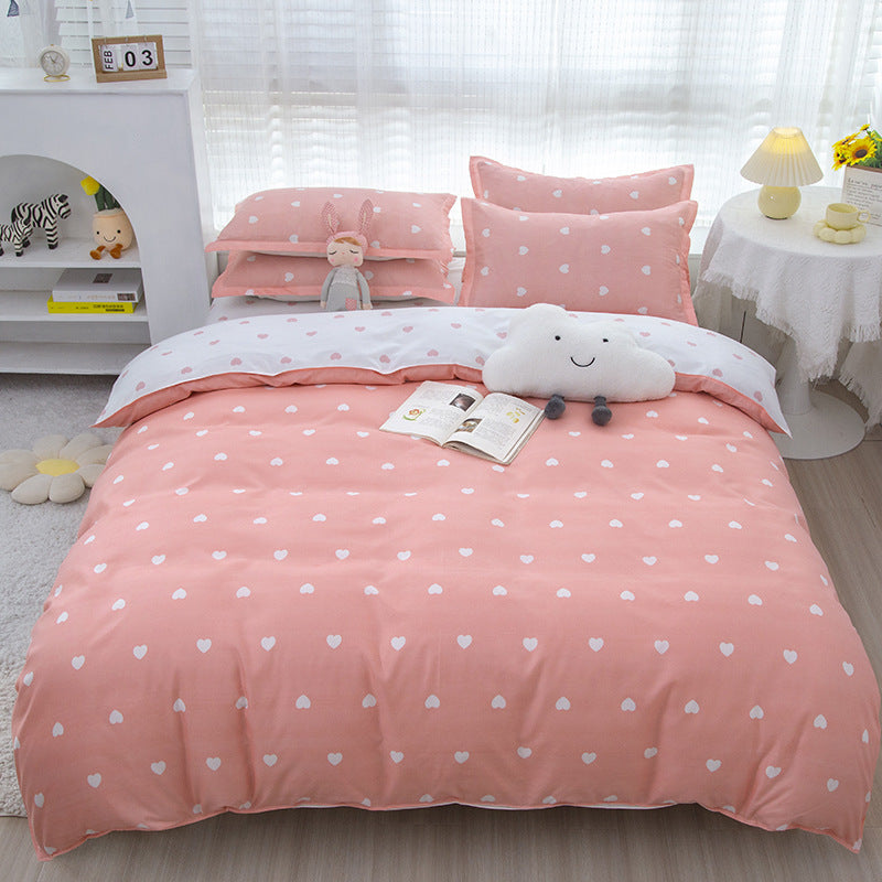KTX-475347 Korean-style Brushed Bedding Set with Plant and Flower Pattern, Includes Duvet Cover and Pillowcases, 1.2m Size