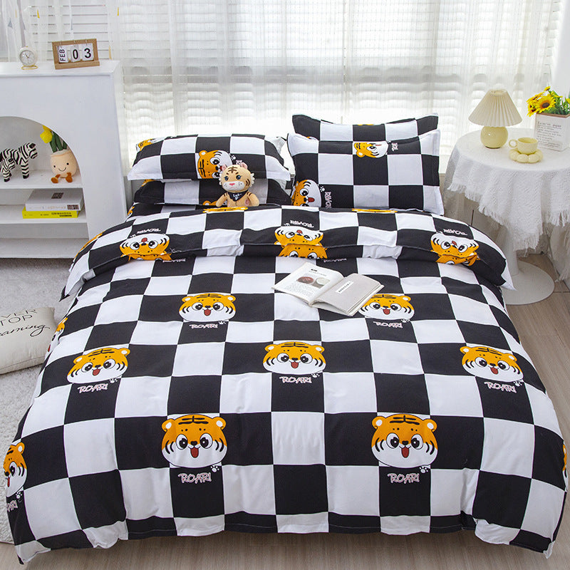 KTX-475347 Korean-style Brushed Bedding Set with Plant and Flower Pattern, Includes Duvet Cover and Pillowcases, 1.2m Size