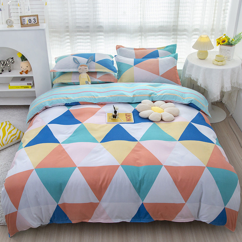 KTX-475347 Korean-style Brushed Bedding Set with Plant and Flower Pattern, Includes Duvet Cover and Pillowcases, 1.2m Size