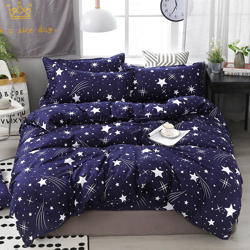 KTX-475347 Korean-style Brushed Bedding Set with Plant and Flower Pattern, Includes Duvet Cover and Pillowcases, 1.2m Size