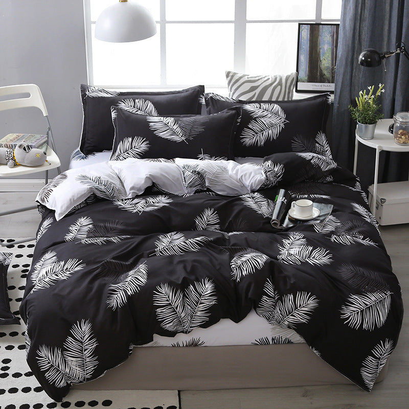 KTX-475347 Korean-style Brushed Bedding Set with Plant and Flower Pattern, Includes Duvet Cover and Pillowcases, 1.2m Size
