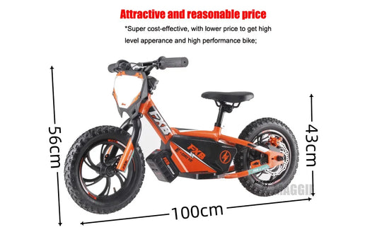 KTX-477075 Electric No-Pedal 12-Inch Balance Bike for Kids Aged 3-8 with Steel Fork and Disc Brake