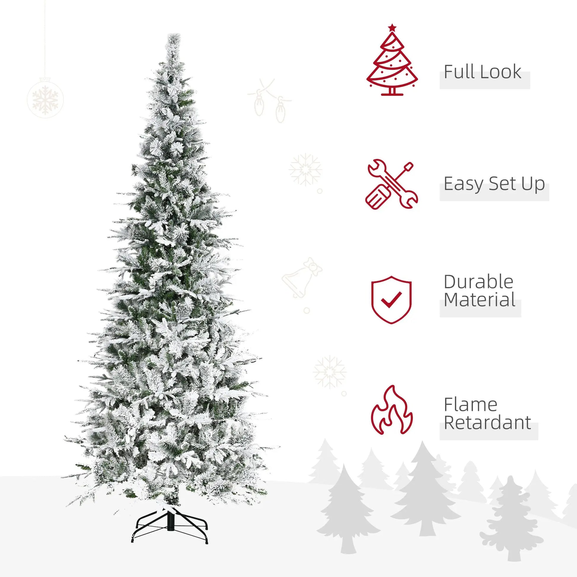 KTX-477267 9' Snow Flocked Pine Artificial Christmas Tree with 1159 Realistic Branches and Green PET Material