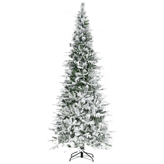KTX-477267 9' Snow Flocked Pine Artificial Christmas Tree with 1159 Realistic Branches and Green PET Material
