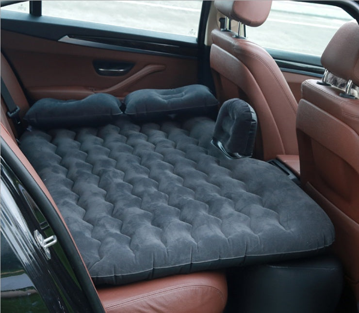 KTX-477587 Inflatable Car Bed with Flocking Cloth, Storage Bag, 2 Pillows, and Pump - Universal Fit for Five-Seater Cars