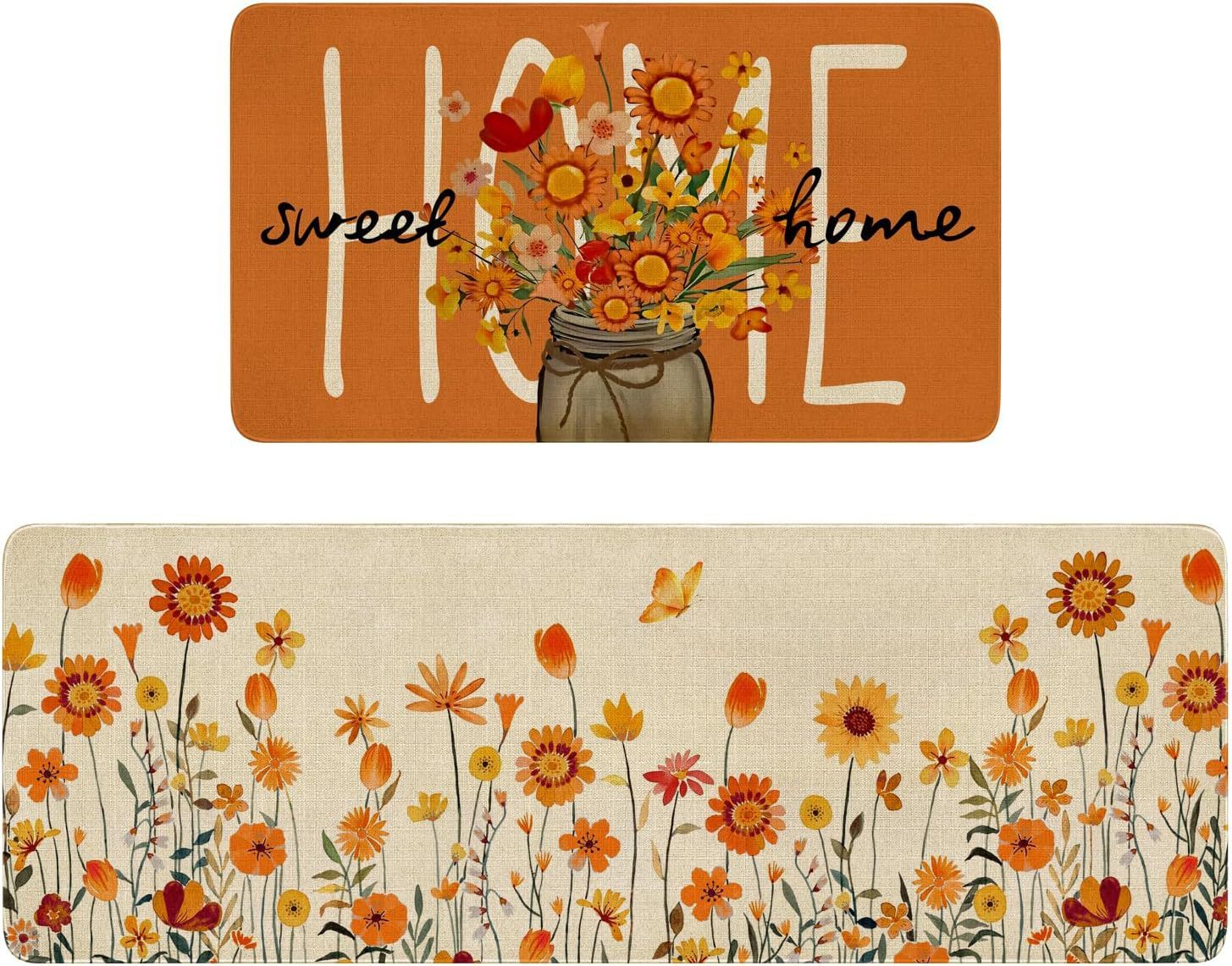 KTX-477715 Fall-Themed Non-Slip Anti-Fatigue Kitchen Mat Set - Waterproof and Heavy Duty Comfort Rug for Home and Office