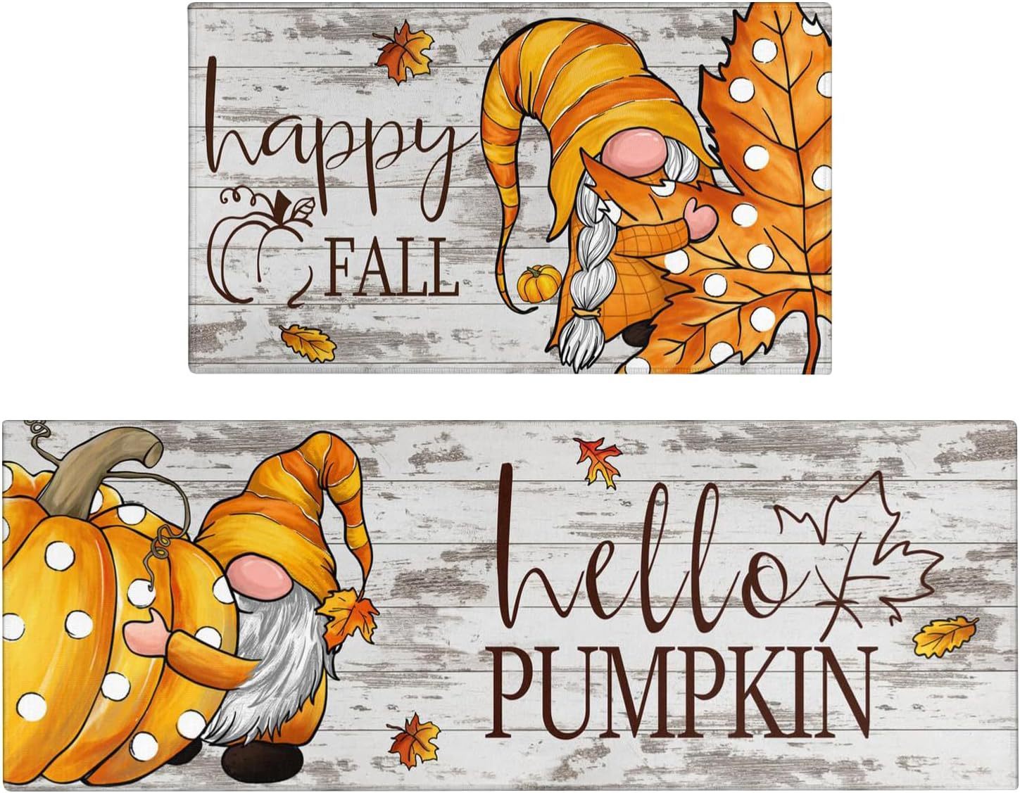 KTX-477715 Fall-Themed Non-Slip Anti-Fatigue Kitchen Mat Set - Waterproof and Heavy Duty Comfort Rug for Home and Office