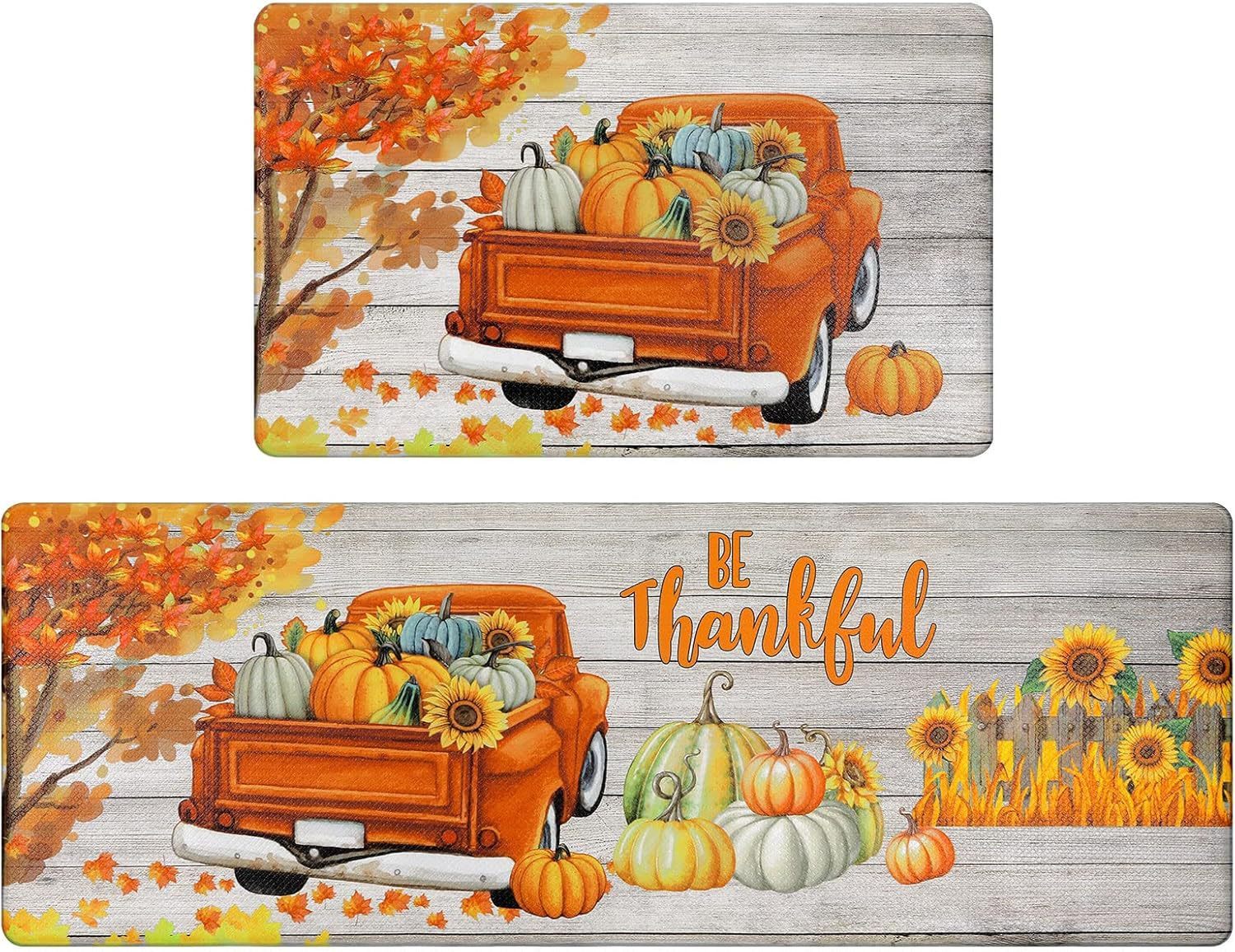KTX-477715 Fall-Themed Non-Slip Anti-Fatigue Kitchen Mat Set - Waterproof and Heavy Duty Comfort Rug for Home and Office