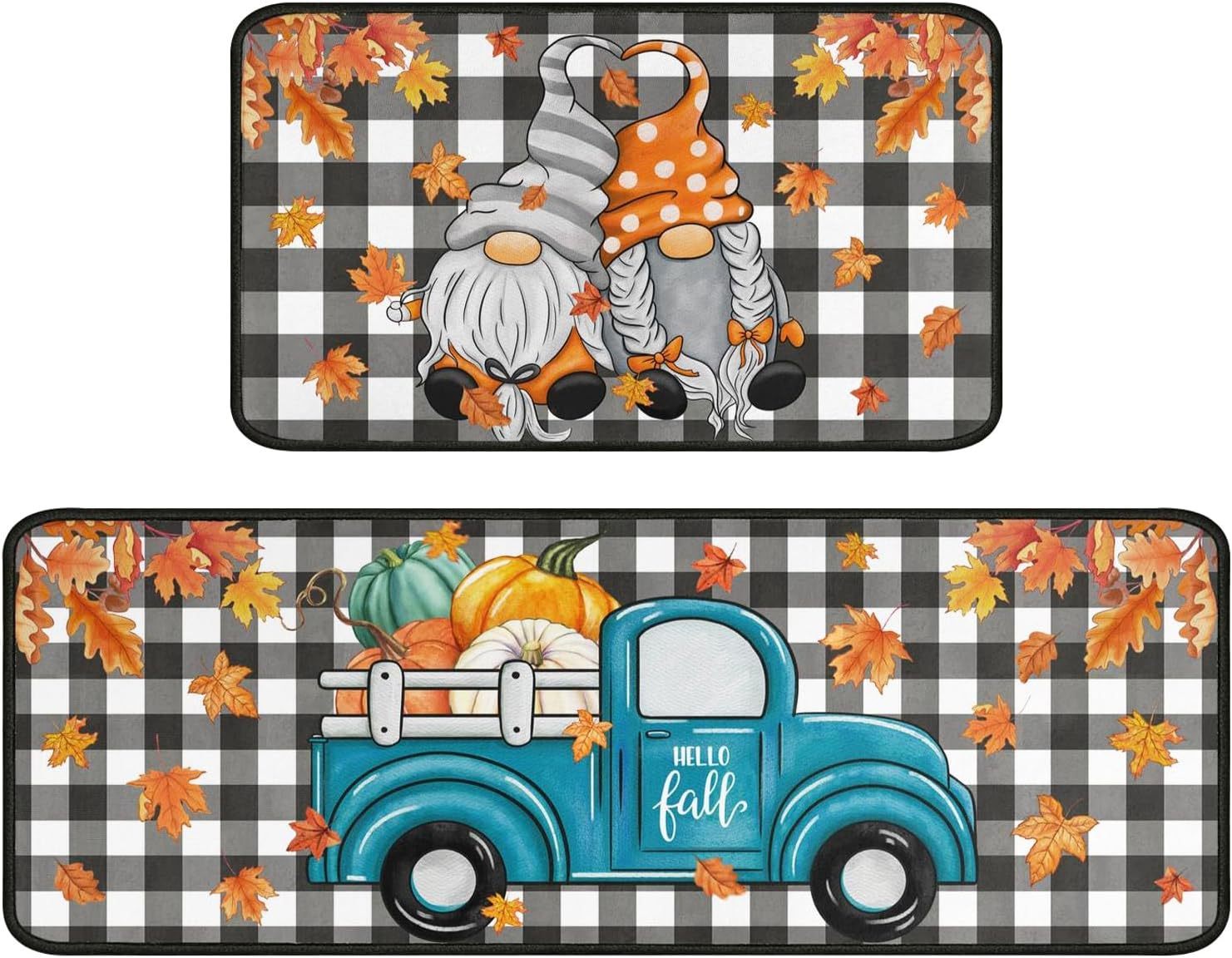KTX-477715 Fall-Themed Non-Slip Anti-Fatigue Kitchen Mat Set - Waterproof and Heavy Duty Comfort Rug for Home and Office