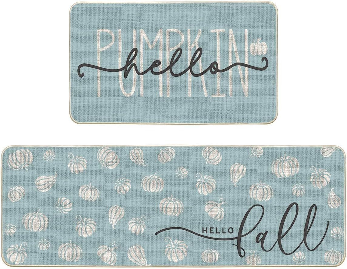 KTX-477715 Fall-Themed Non-Slip Anti-Fatigue Kitchen Mat Set - Waterproof and Heavy Duty Comfort Rug for Home and Office
