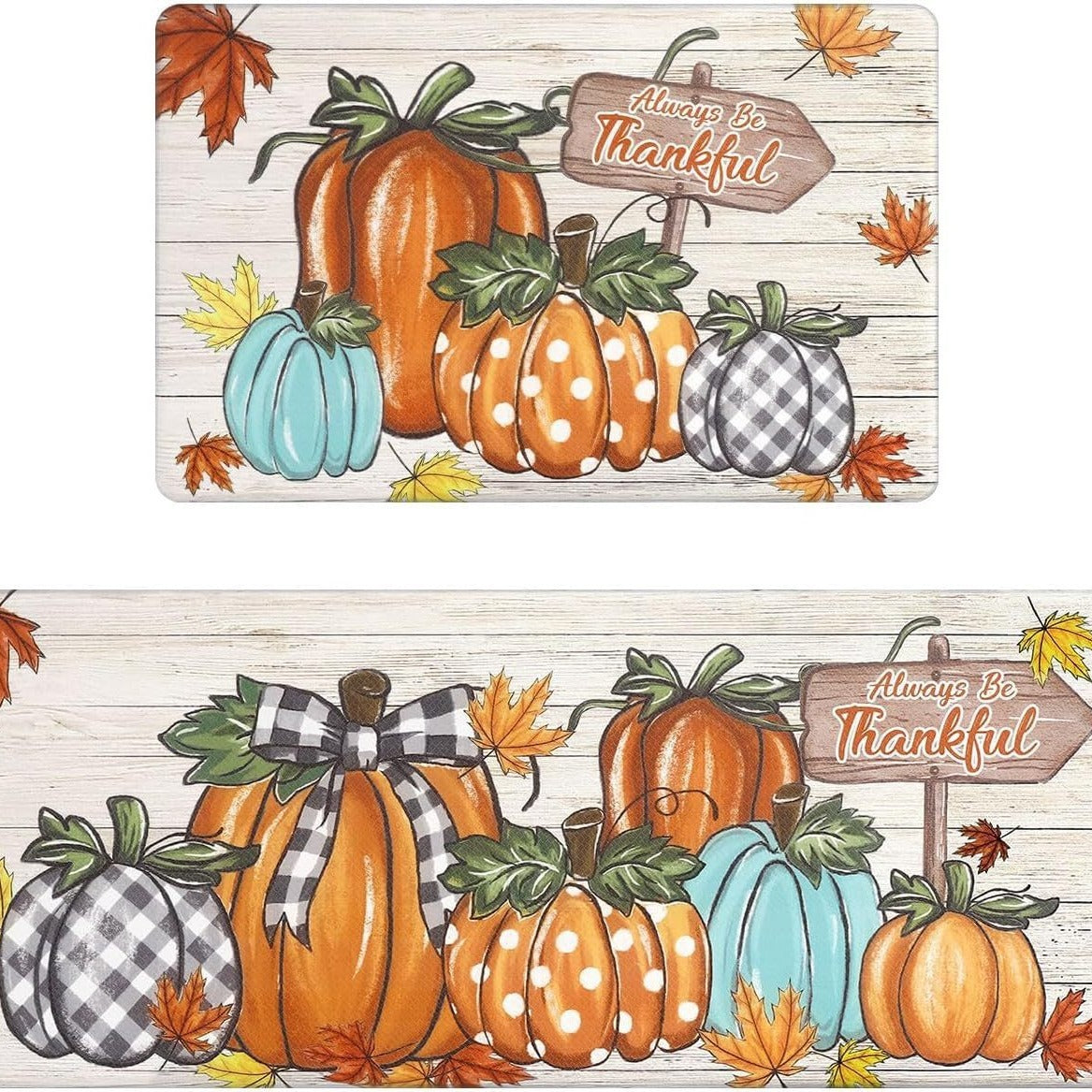 KTX-477715 Fall-Themed Non-Slip Anti-Fatigue Kitchen Mat Set - Waterproof and Heavy Duty Comfort Rug for Home and Office