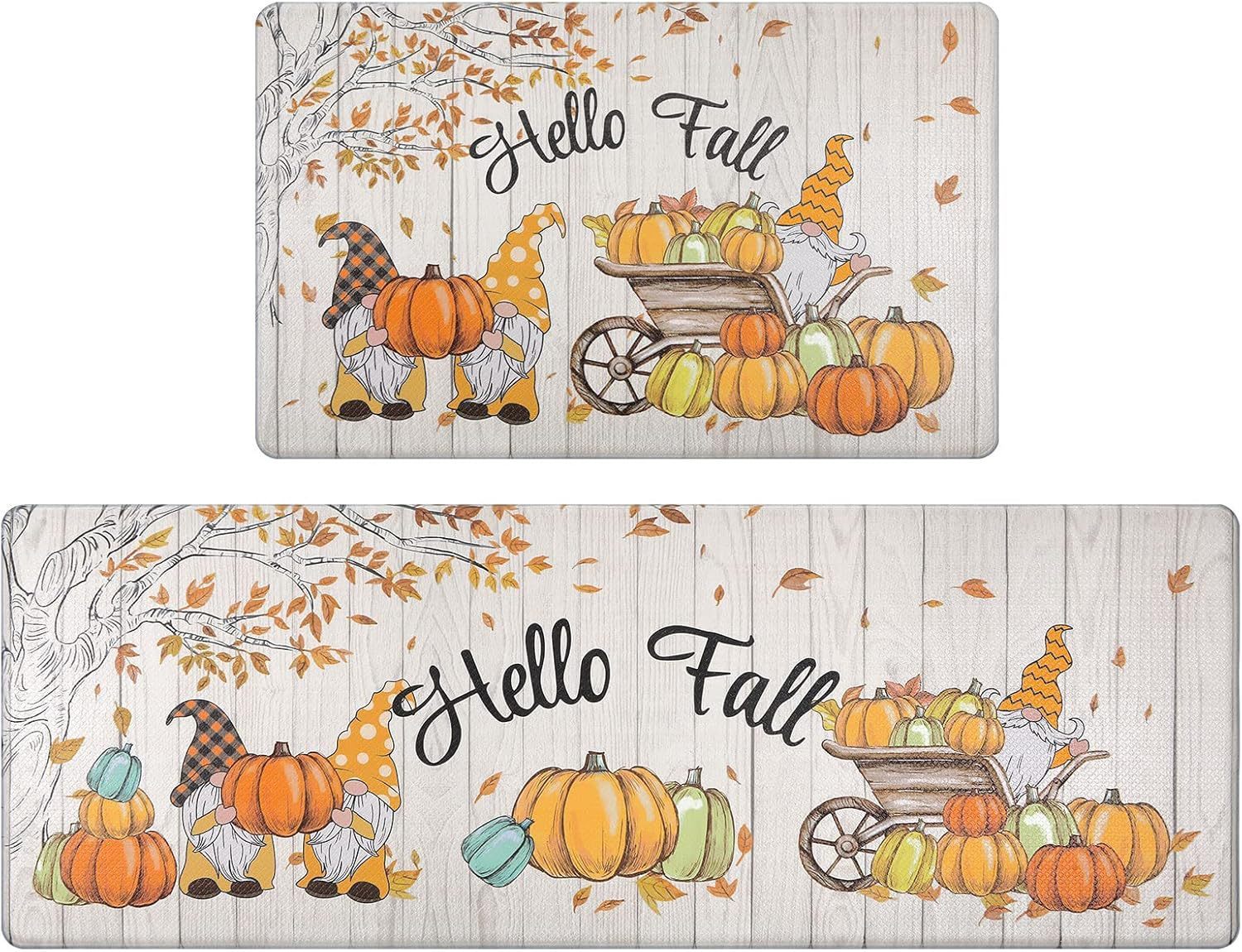 KTX-477715 Fall-Themed Non-Slip Anti-Fatigue Kitchen Mat Set - Waterproof and Heavy Duty Comfort Rug for Home and Office