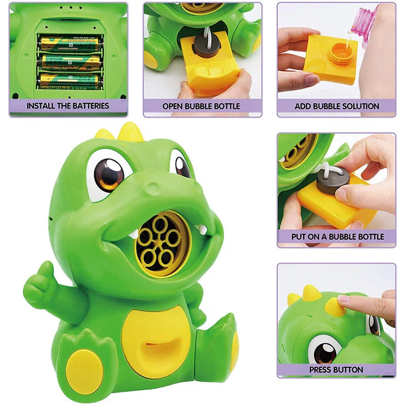 KTX-480211 5-Hole Electric Bubble Maker Push Walker Toy for Kids - Fun Dinosaur Soap Blower