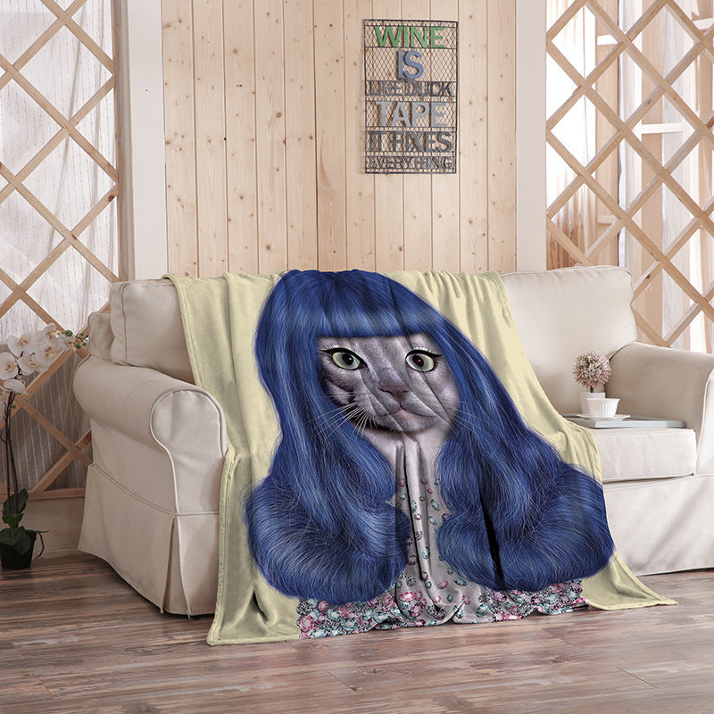 KTX-480275 Flannel Blanket with Cartoon Anime Print - Soft Polyester Fiber for Air Conditioning and Comfort