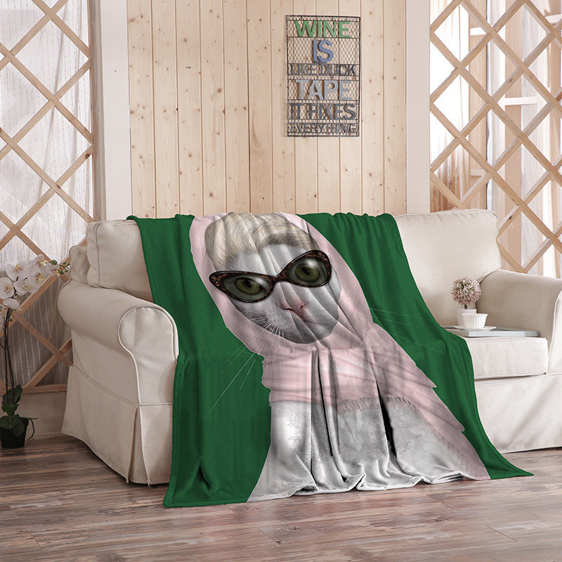 KTX-480275 Flannel Blanket with Cartoon Anime Print - Soft Polyester Fiber for Air Conditioning and Comfort