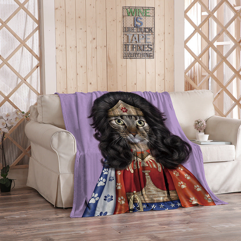 KTX-480275 Flannel Blanket with Cartoon Anime Print - Soft Polyester Fiber for Air Conditioning and Comfort