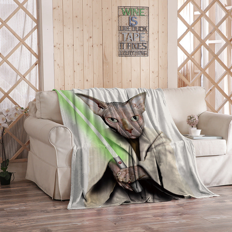KTX-480275 Flannel Blanket with Cartoon Anime Print - Soft Polyester Fiber for Air Conditioning and Comfort