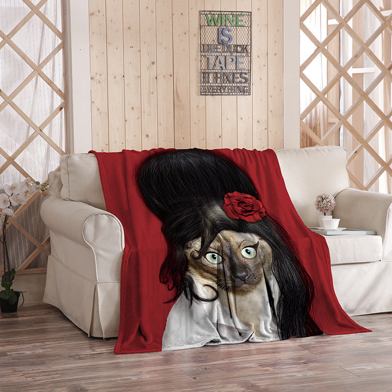 KTX-480275 Flannel Blanket with Cartoon Anime Print - Soft Polyester Fiber for Air Conditioning and Comfort