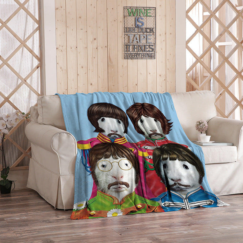 KTX-480275 Flannel Blanket with Cartoon Anime Print - Soft Polyester Fiber for Air Conditioning and Comfort