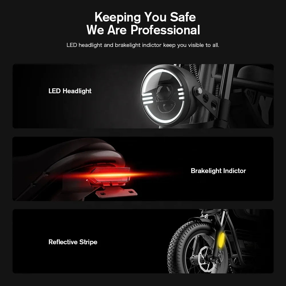 KTX-481043 Electric Mountain Fat Tire Bike 48V 1000W with 150 km Range and 7-Speed Gears