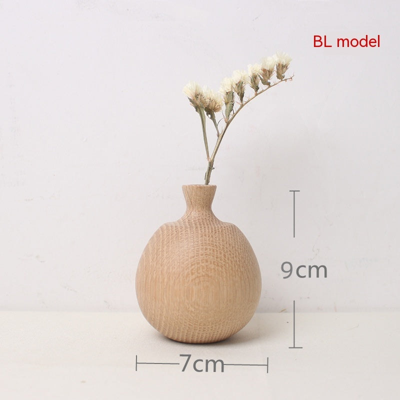 KTX-481043 Japanese Style Solid Wood Vase for Dried Flowers – White Oak Decorative Ornament