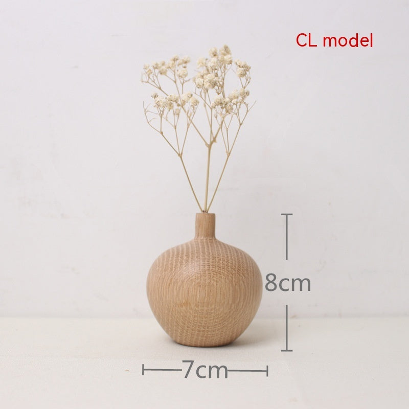 KTX-481043 Japanese Style Solid Wood Vase for Dried Flowers – White Oak Decorative Ornament