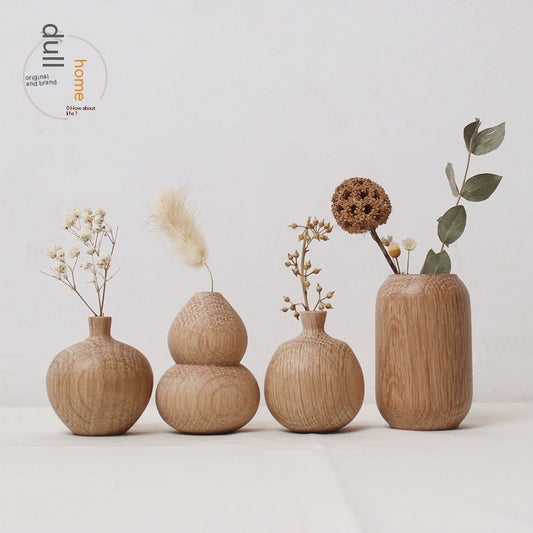 KTX-481043 Japanese Style Solid Wood Vase for Dried Flowers – White Oak Decorative Ornament